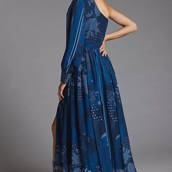 Anthropologie Nikita Mhaisalkar 2X NWT One-Shoulder Maxi Dress Navy Blue - Picture 9 of 12